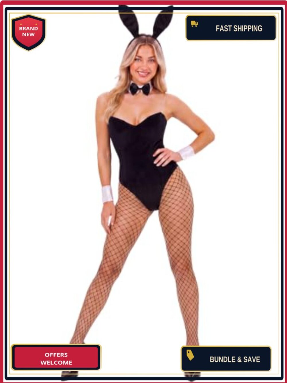 5 PCS Bunny Girl Costume Women Bodysuit Headband Choker Stockings Wristbands